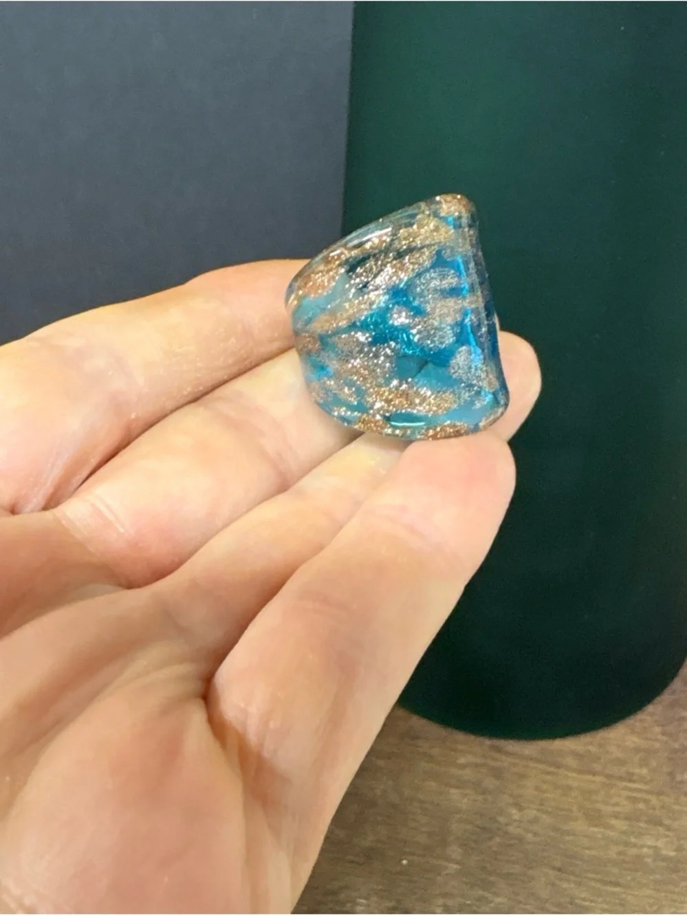 Handcrafted Blue and Gold Statement Glass Ring - Women Jewelry
